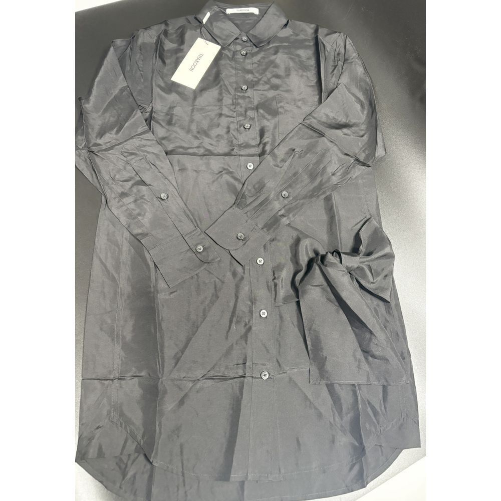 Thakoon NWT Silk Wrap Tie Shirt Long Sleeve Collared Neck Dress in‎ Black Small